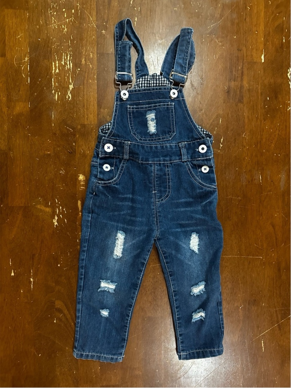 Kids Distressed Denim Overalls - Dark Blue
